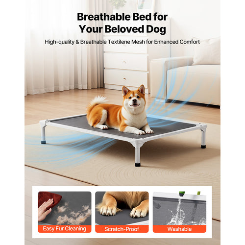 Elevated Dog Bed for Large Dogs – Portable Raised Dog Cot with Breathable Teslin Mesh | Heavy Duty Steel Frame | 42×30 Inches | Indoor & Outdoor Pet Cot
