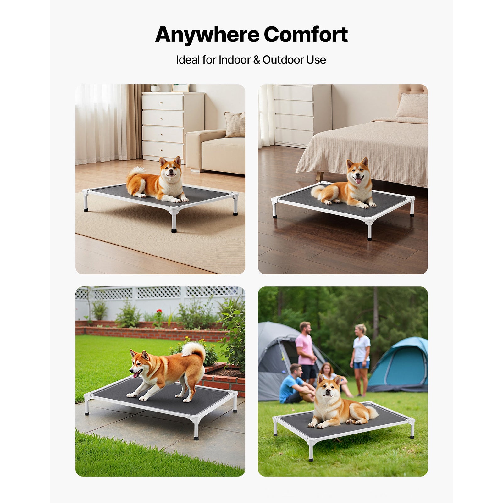Elevated Dog Bed for Large Dogs – Portable Raised Dog Cot with Breathable Teslin Mesh | Heavy Duty Steel Frame | 42×30 Inches | Indoor & Outdoor Pet Cot