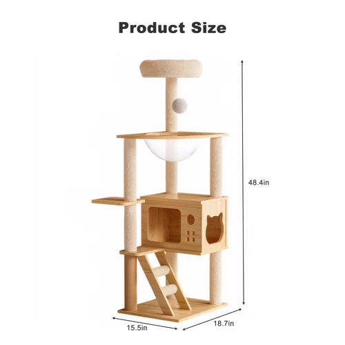 Modern Solid Wood Cat Tree - Nordic Minimalist Cat Tower