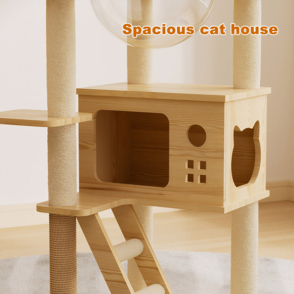 Modern Solid Wood Cat Tree - Nordic Minimalist Cat Tower