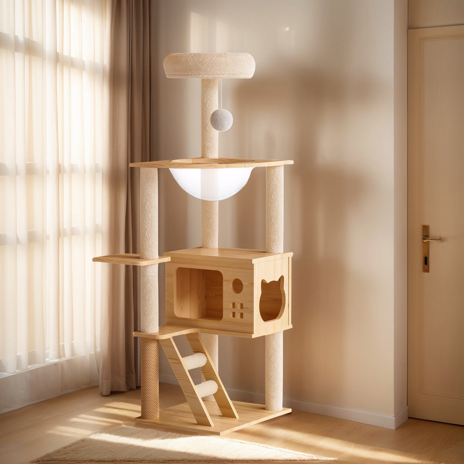 Modern Solid Wood Cat Tree - Nordic Minimalist Cat Tower