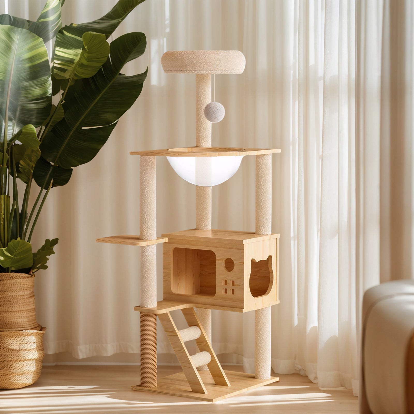 Modern Solid Wood Cat Tree - Nordic Minimalist Cat Tower